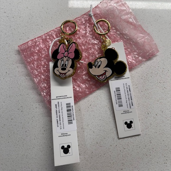Stoney Clover Lane Acrylic Minnie Mouse and Mickey Mouse Bag Charms NWT - Picture 1 of 4